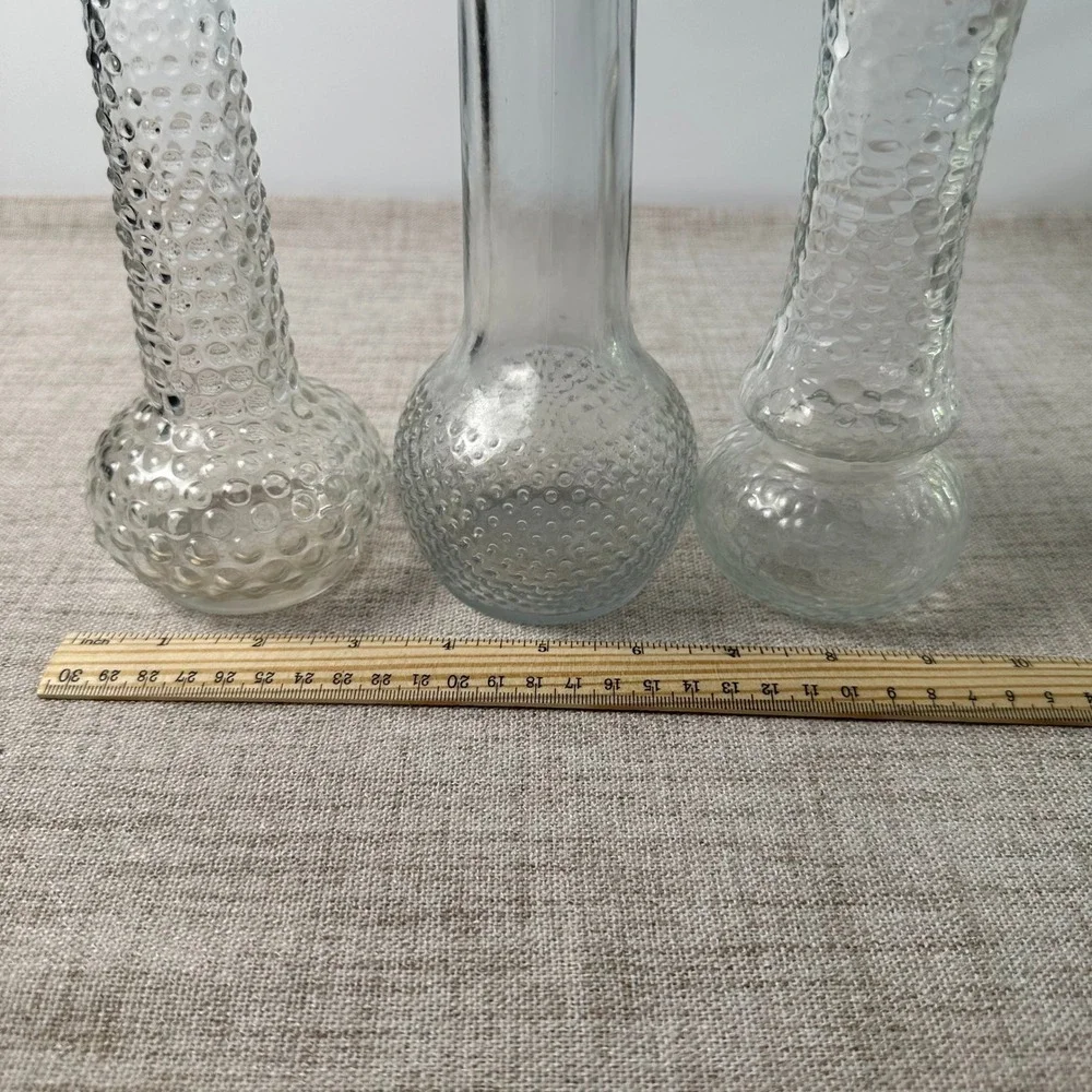 Vintage Clear Glass Bud Vases Set of 3 Hobnail Bubble Textured Pressed Glass USA